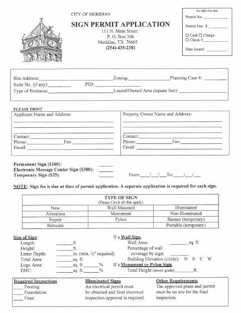 First page of the Sign Permit Application
