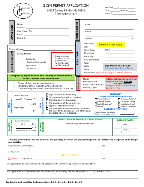 First page of the Sign Permit Application