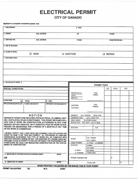 First page of the Electrical Permit