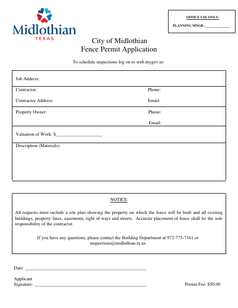 First page of the Fence Permit Application