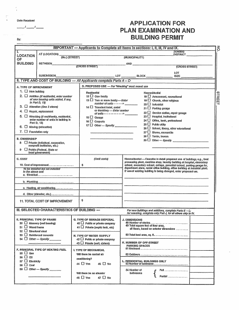First page of the Building Permit Application