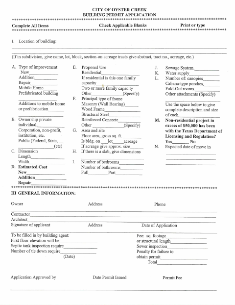 First page of the Building Permit Application