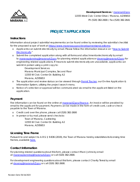 First page of the Project Application