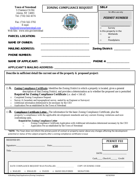 First page of the Zoning Compliance Request