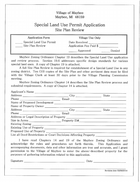 First page of the Special Land Use Permit Application