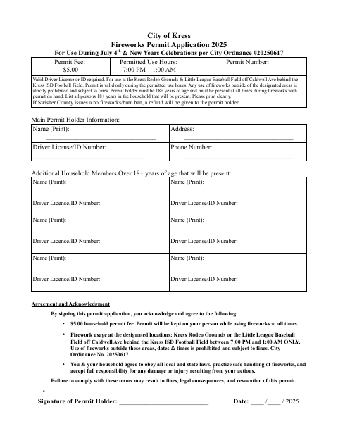 First page of the Fireworks Permit Application 2025