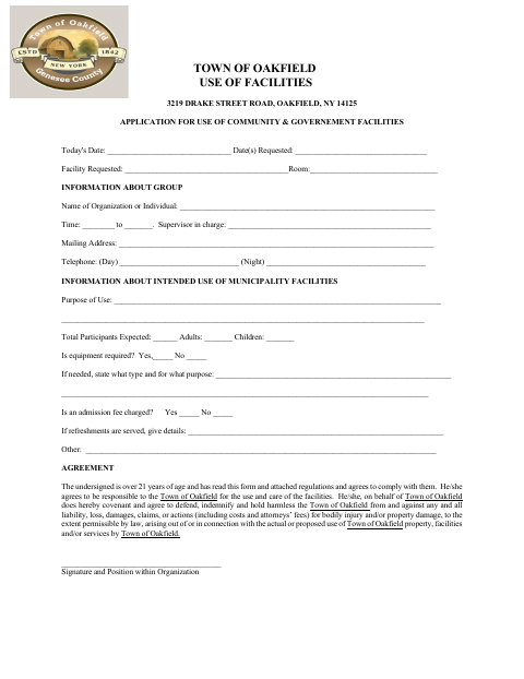 First page of the Application for Use of Community & Government Facilities