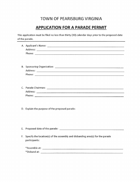 First page of the Parade Permit Application