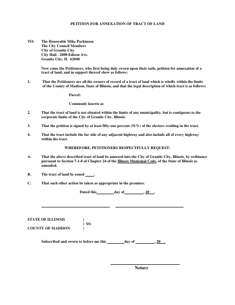 First page of the Petition for Annexation of Tract of Land