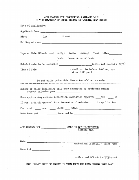 First page of the Garage Sale Application