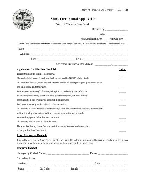 First page of the Short-Term Rental Application