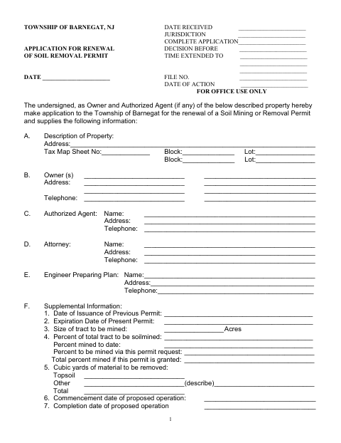 First page of the Application for Renewal of Soil Mining or Removal Permit