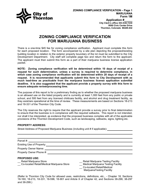 First page of the Marijuana Zoning Compliance Verification