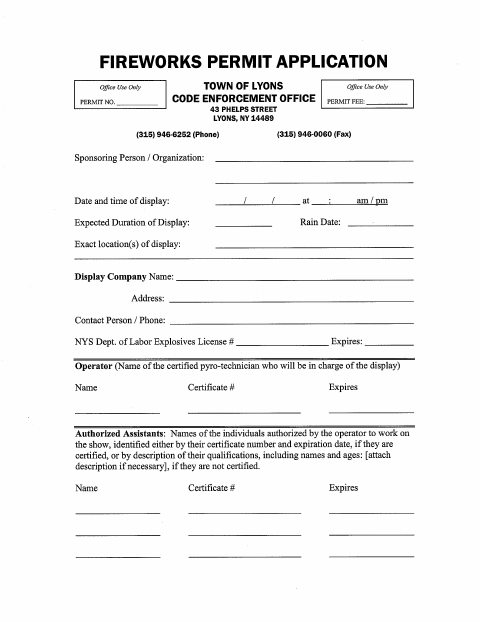 First page of the Fireworks Permit Application