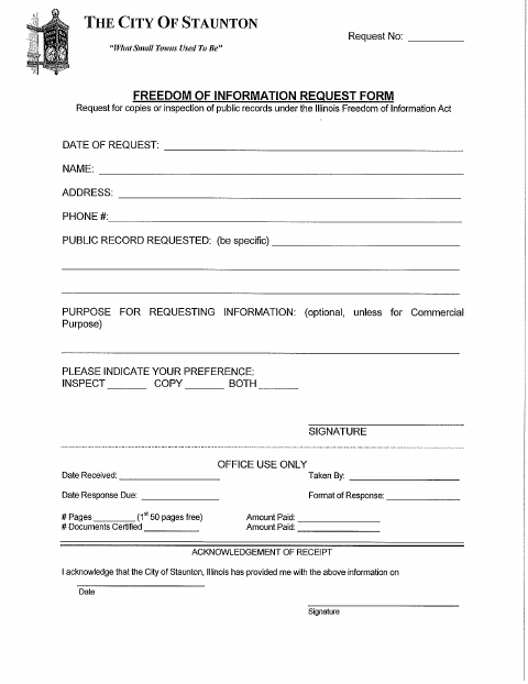First page of the Freedom of Information Request Form