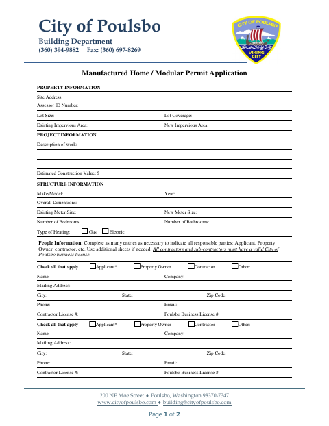 First page of the Manufactured Home / Modular Permit Application