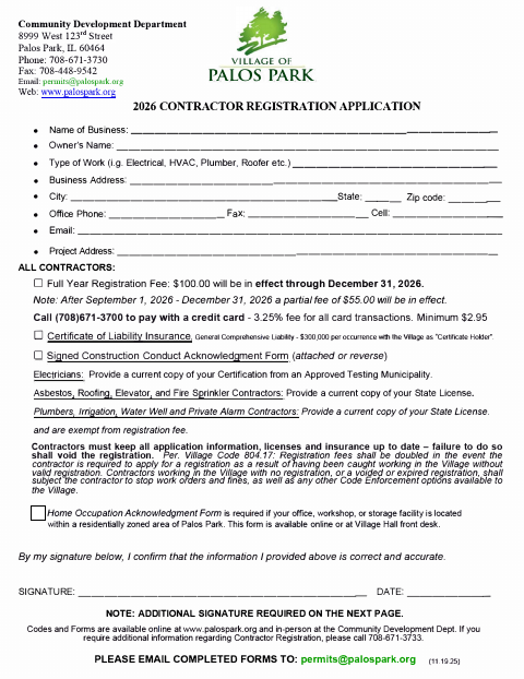 First page of the Contractor Registration Application