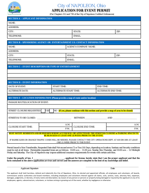 First page of the Application for Event Permit