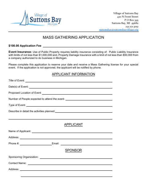 First page of the Mass Gathering Application