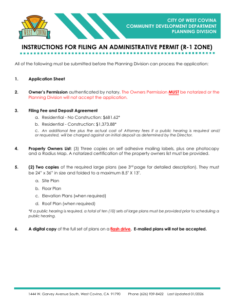 First page of the Administrative Permit (R-1) Application