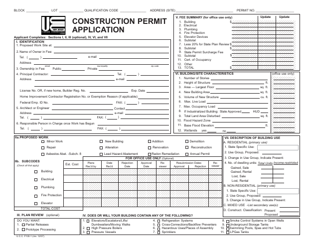 First page of the Construction Permit Application Jacket
