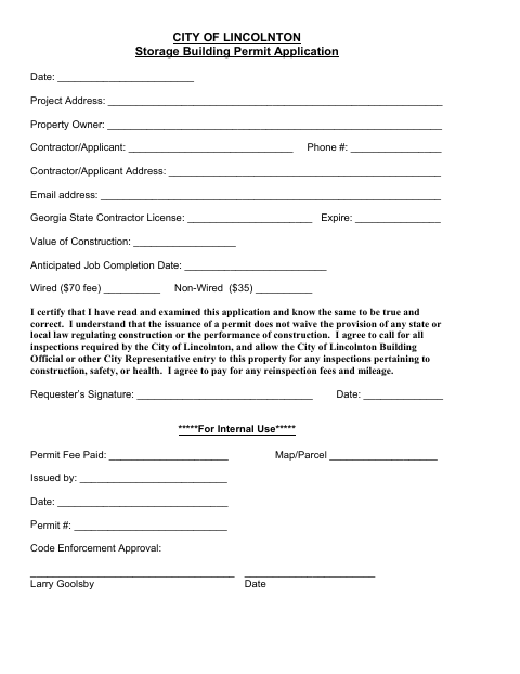 First page of the Storage Building Permit Application