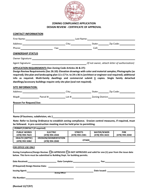 First page of the Zoning Compliance Design Review Application