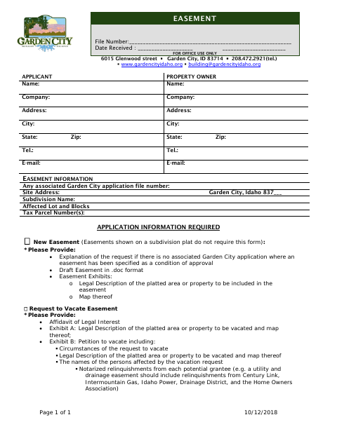 First page of the Easement Vacation Application