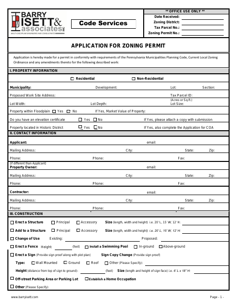 First page of the Application for Zoning Permit