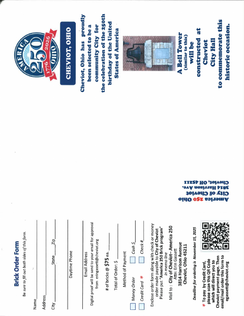 First page of the America 250 Brick Application