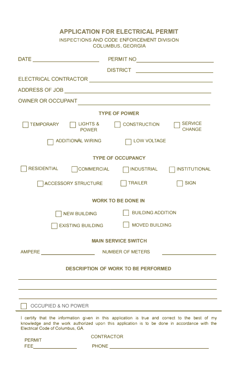 First page of the Application for Electrical Permit