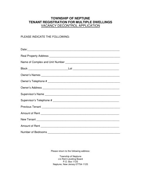 First page of the Vacancy Decontrol Application