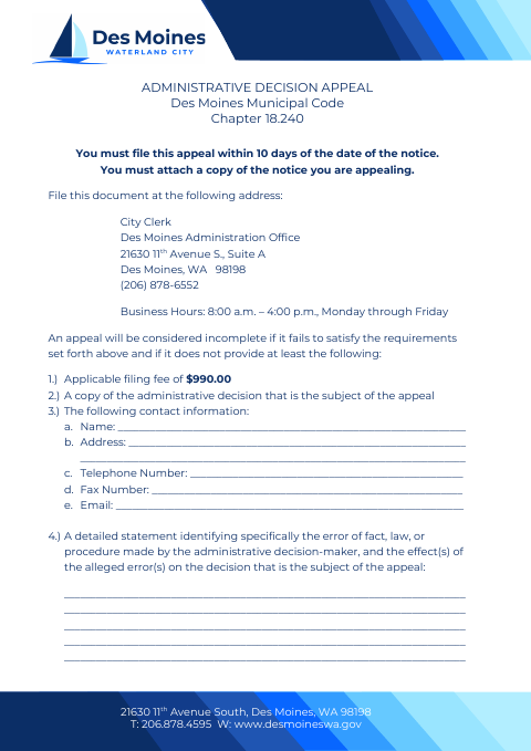 First page of the Administrative Decision Appeal