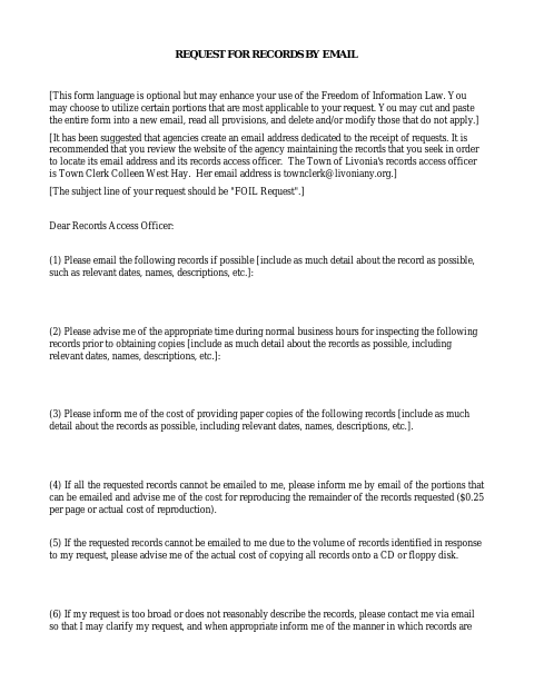 First page of the Request for Records by Email