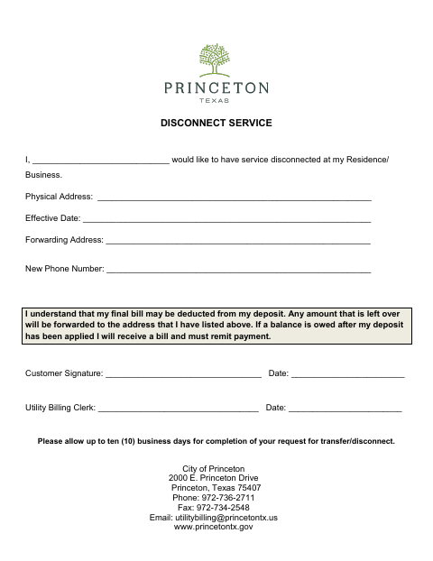 First page of the Disconnect Service