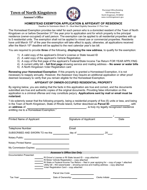 First page of the Homestead Exemption Application and Affidavit of Residence