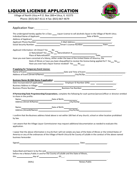 First page of the Liquor License Application