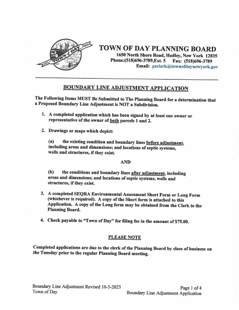 First page of the Boundary Line Adjustment Application