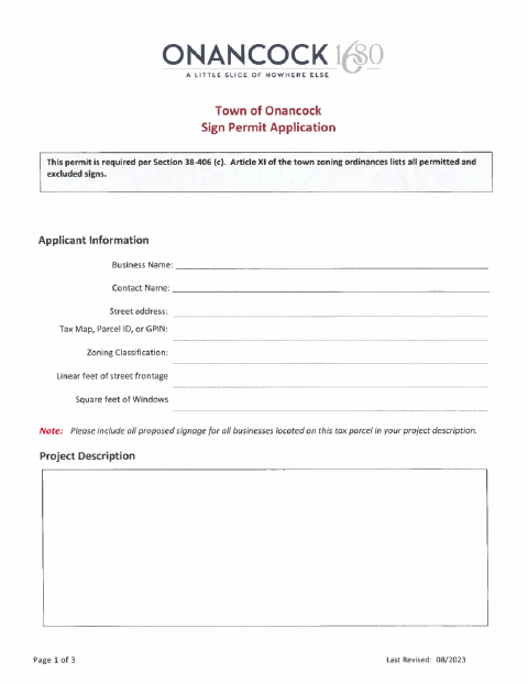 First page of the Sign Permit Application