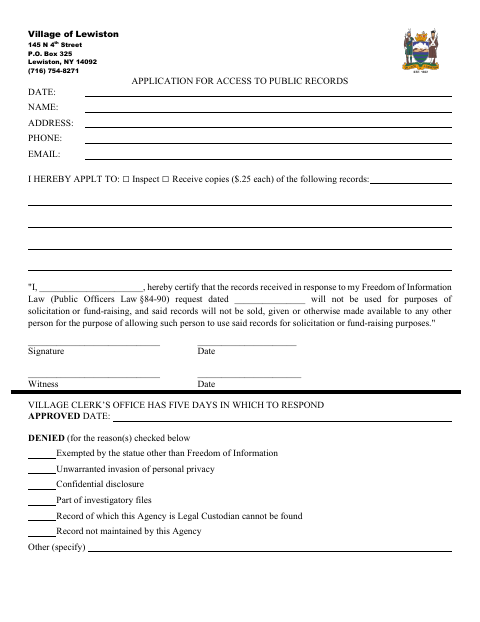 First page of the Application for Access to Public Records