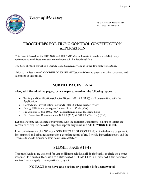 First page of the Construction Control Affidavit