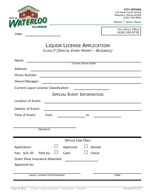 First page of the Liquor License Application – Special Event – Business