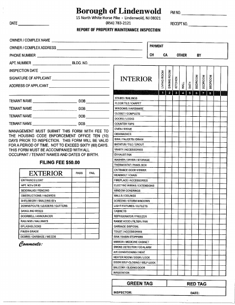 First page of the Rental New Tenant Property Maintenance Inspection
