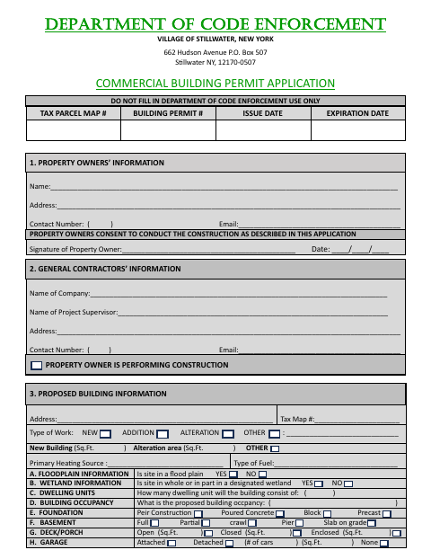 First page of the Commercial Building Permit Application