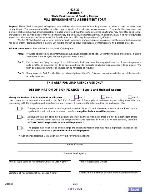 First page of the Full Environmental Assessment Form