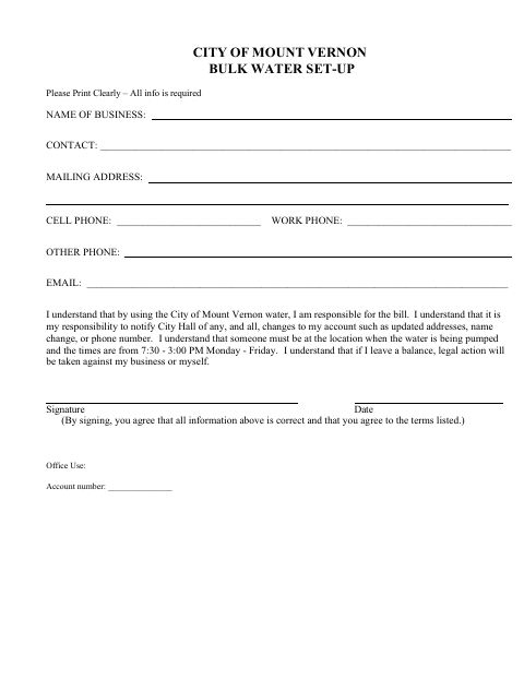 First page of the Bulk Water Set-Up