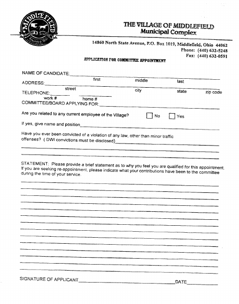 First page of the Application for Committee Appointment