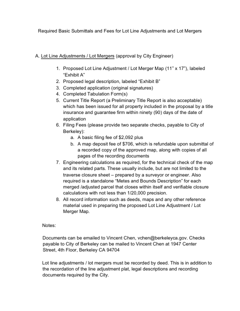 First page of the Lot Line Adjustments Information and Application