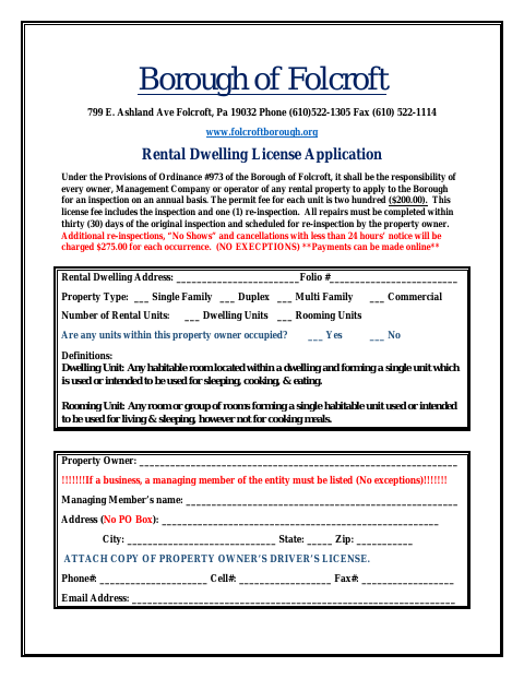First page of the Rental Dwelling License Application