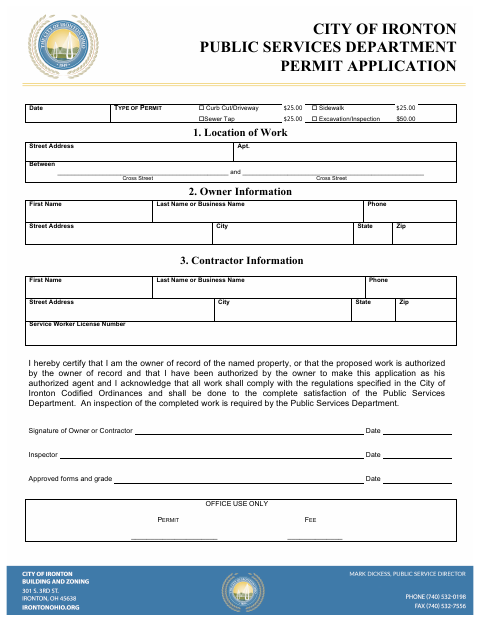 First page of the Public Services Department Permit Application